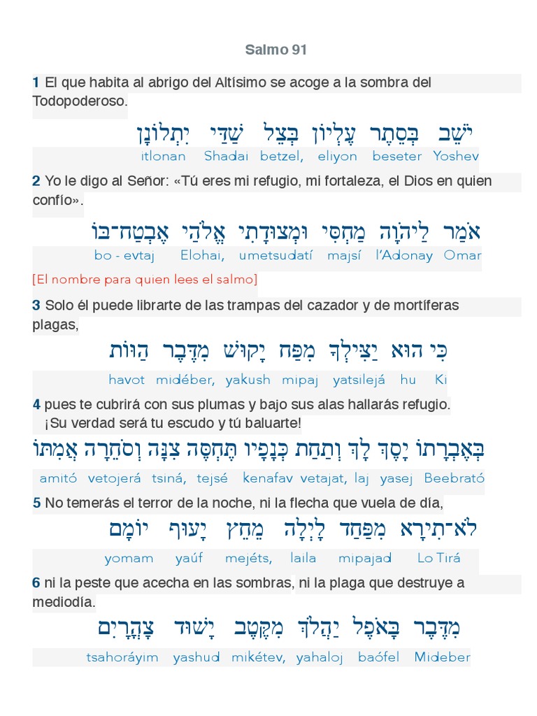 Salmo 91 (Español Hebreo Fonetica) | PDF | Contenido bíblico | Himnos