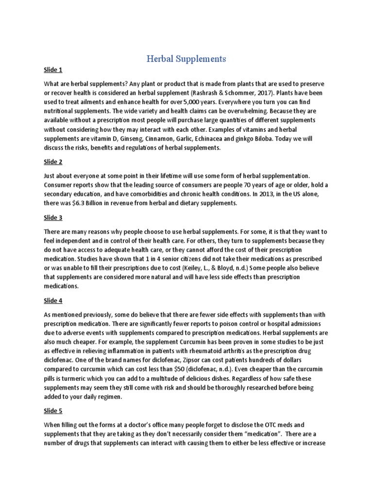 Notes Herbal Supplements PPP PDF Dietary Supplements Food And Drug Administration