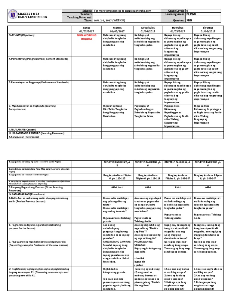 Grade 6 DLL Filipino 6 q3 Week 8 | PDF