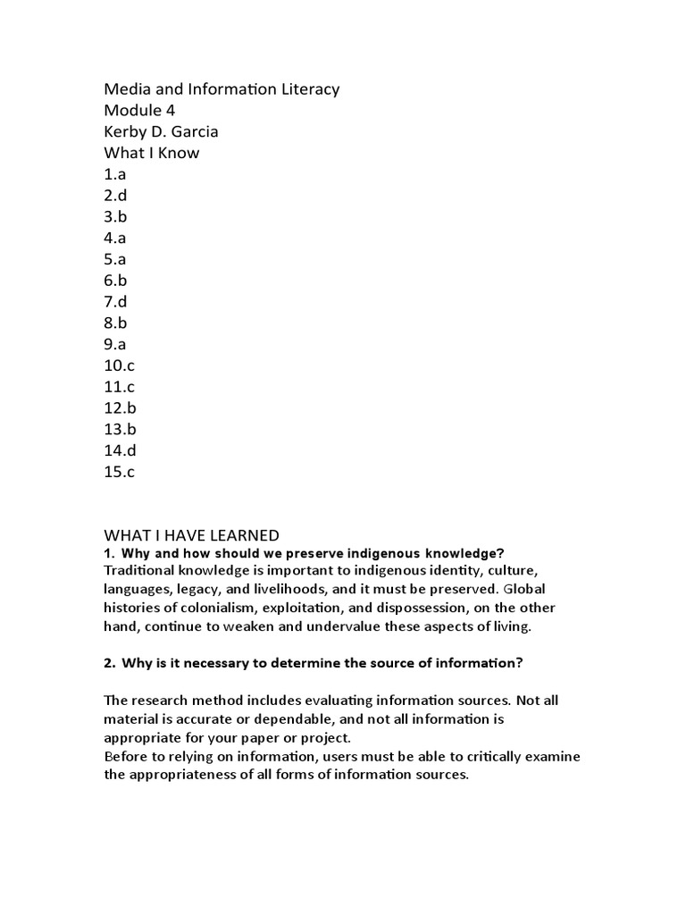 Media and Information Literacy Module 4 | PDF