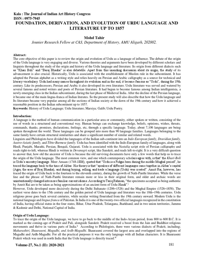 Evolution of Urdu Language to 1857 | PDF | Urdu | Languages Of India