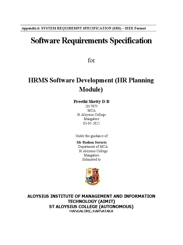 Software Requirements Specification HRMS Software Development (HR