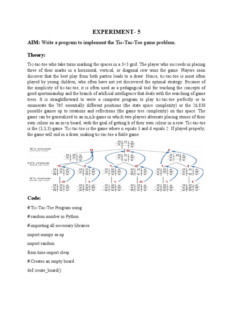 Experiment-5: AIM: Write A Program To Implement The Tic-Tac-Toe Game ...