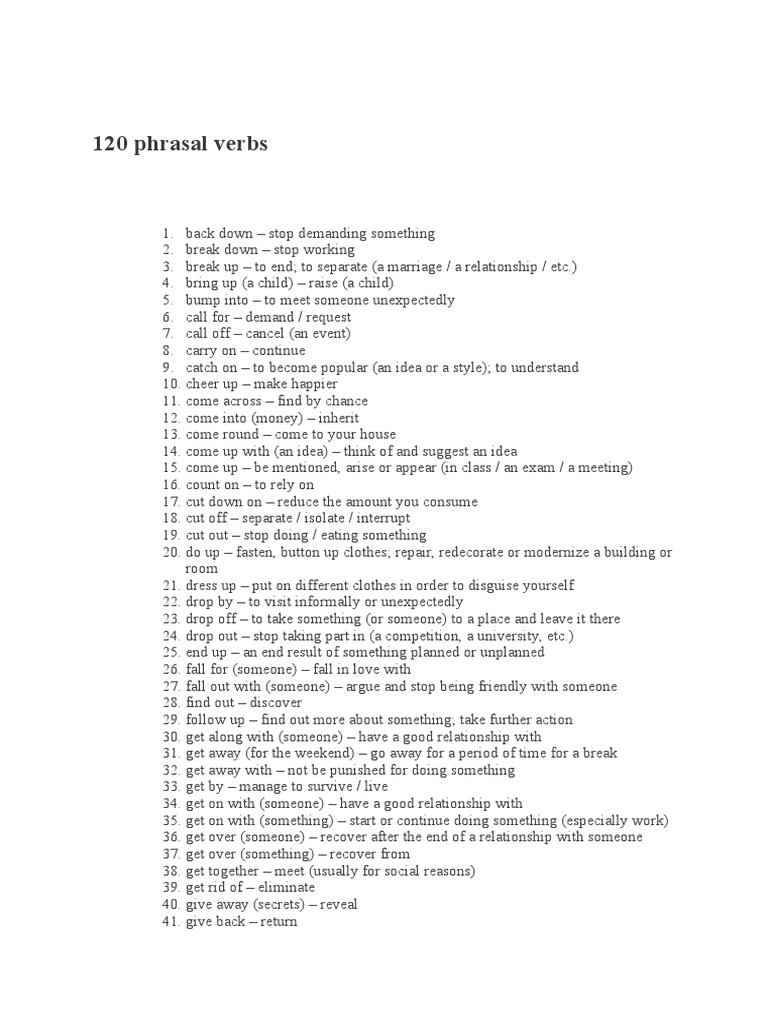 120 Essential Phrasal Verbs Explained | PDF | Self-Improvement