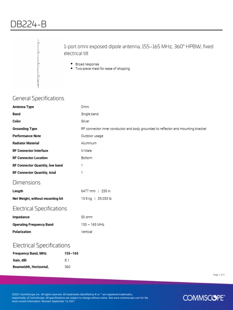 DB224B Product Specifications PDF Antenna (Radio) Information