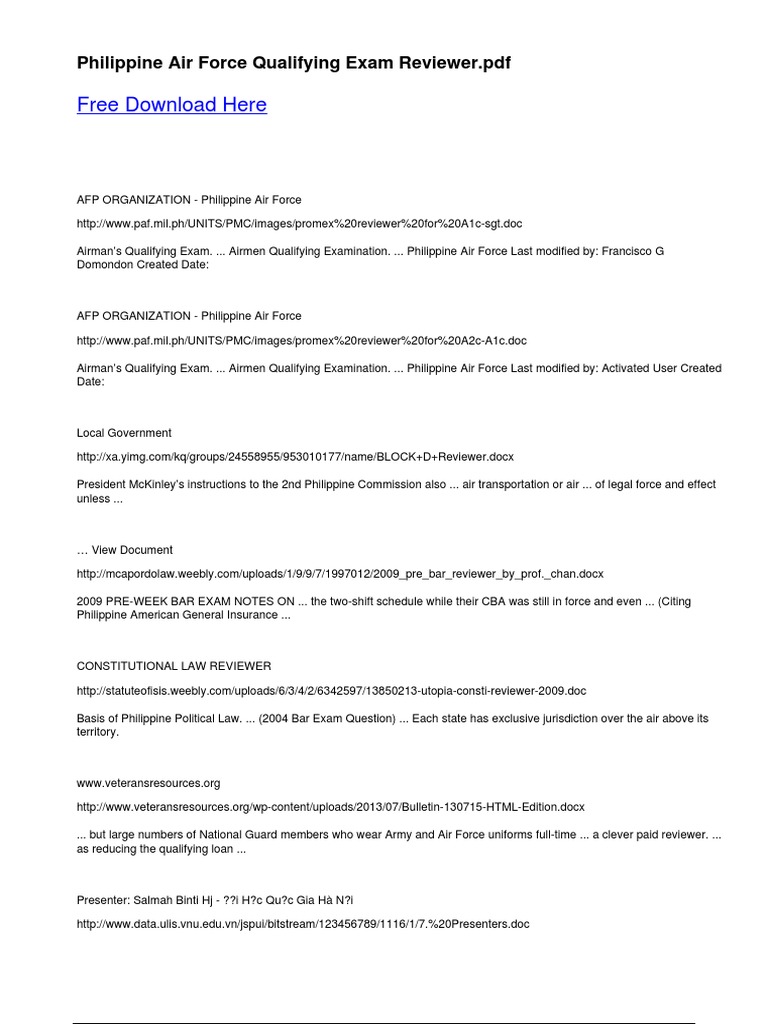 Free Download Here Philippine Air Force Qualifying Exam Reviewerpdf Free PDF Test (Assessment)