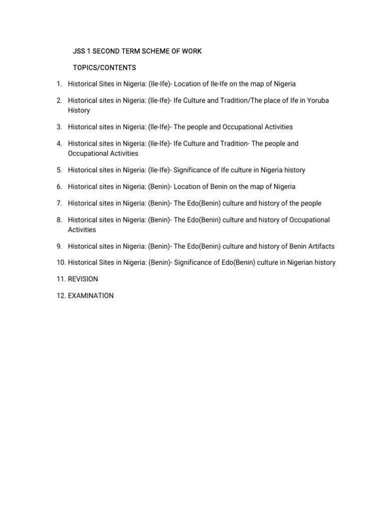 JSS 1 Scheme of Work | PDF