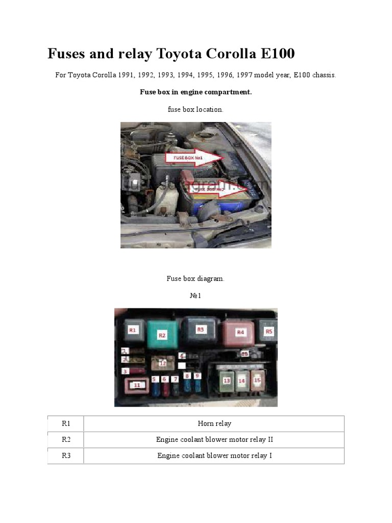 1997 toyota corolla cigarette lighter fuse Toyota Corolla E100 Fuse Box Diagrams | PDF | Motor Vehicle