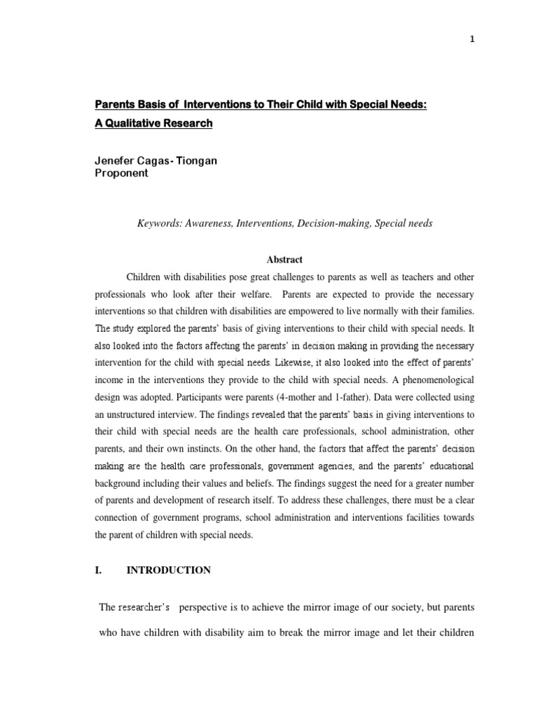 Parents Basis of Interventions To Their Child With Special Needs | PDF ...