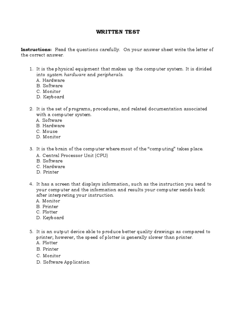 TASK SHEET 1.4-4 Construct Written Test | PDF | Input/Output | Software
