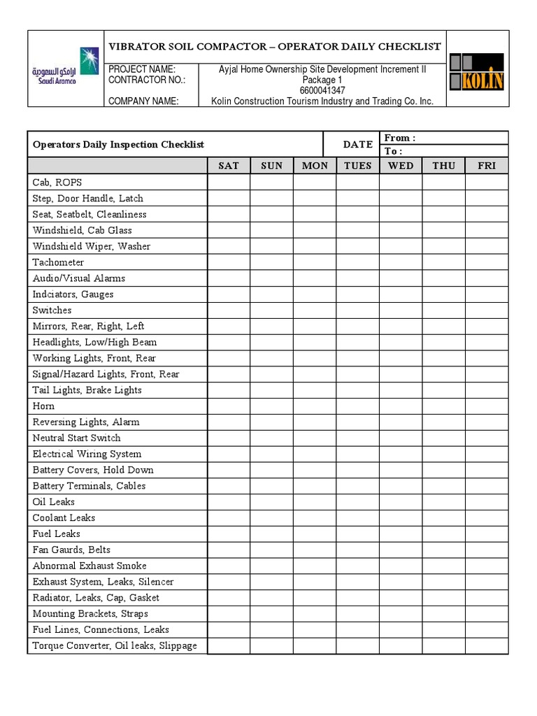 FC 4.1.15 - Vibrator Soil Compactor Checklist Form | PDF | Transmission ...