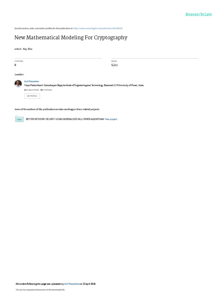 New Mathematical Modeling For Cryptography | PDF | Cryptography | Key ...