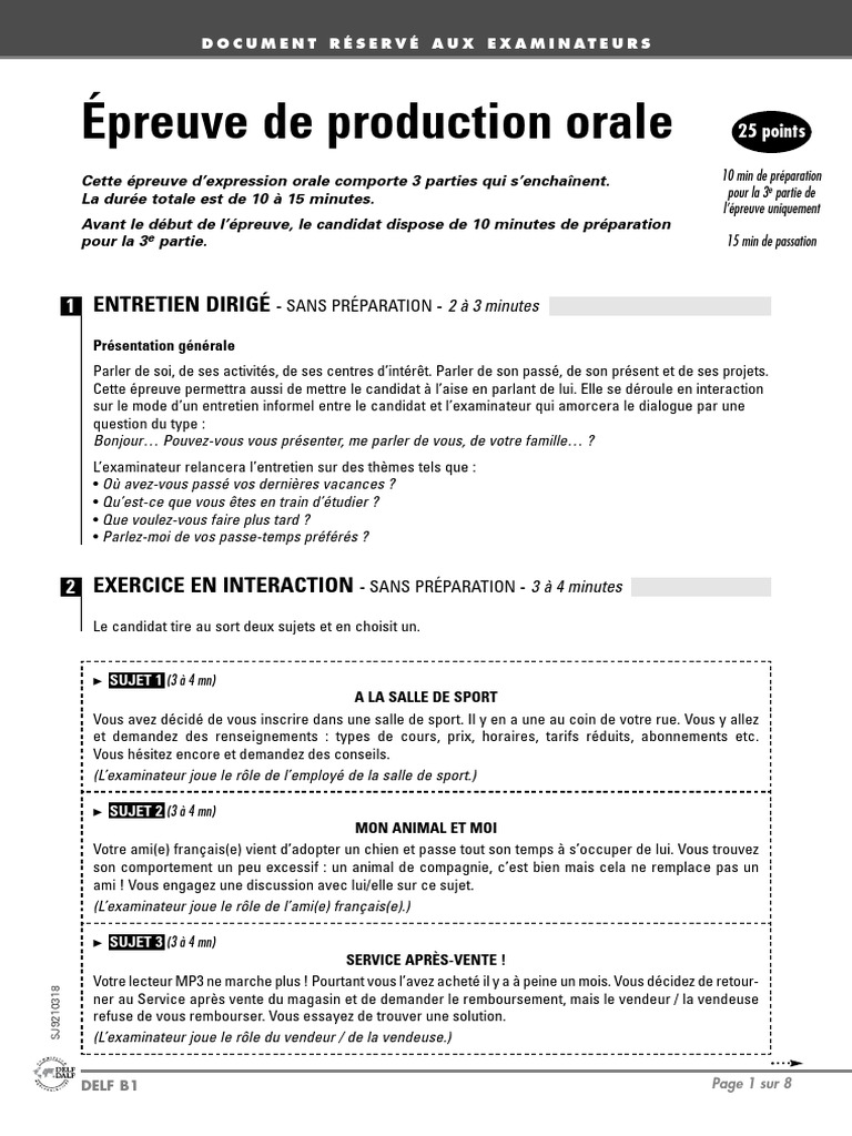 Production orale DELF B1 : Guide et sujets | PDF | Publicité | Océan ...