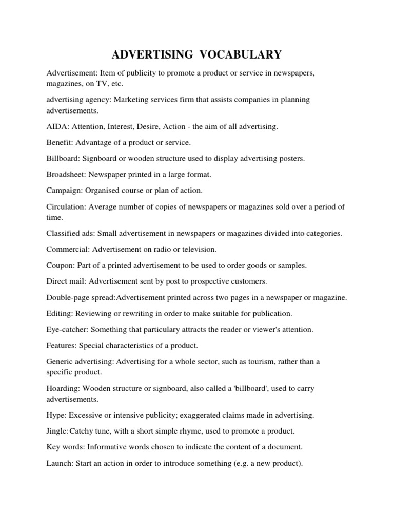Advertising Terms for Beginners | PDF | Advertising | Newspapers