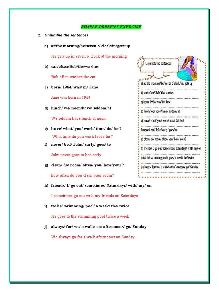 Simple Present Exercise 1. Unjumble The Sentences | PDF