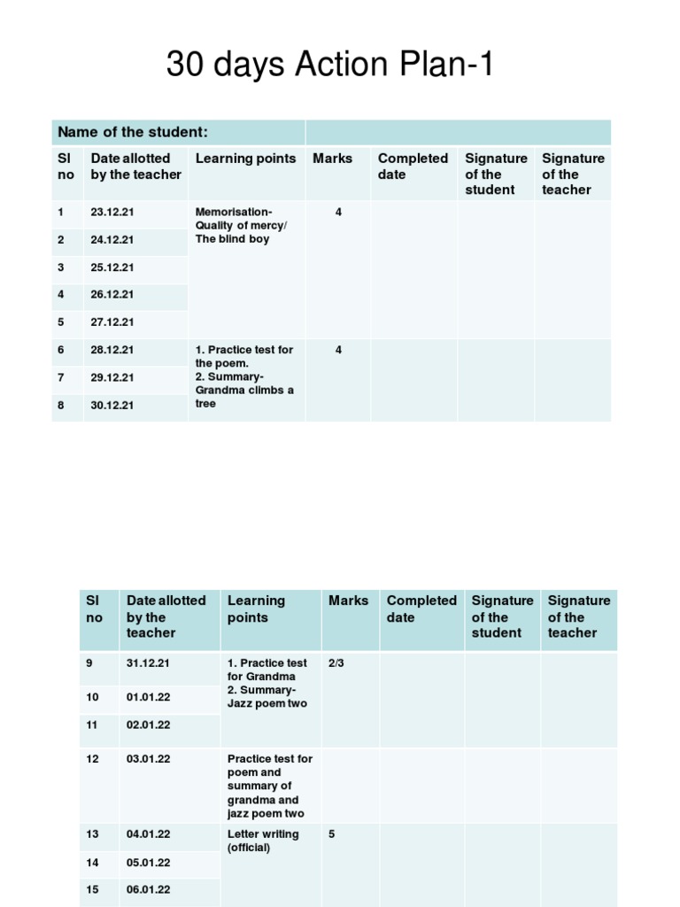30 days action plan | PDF | Applied Linguistics | Linguistics