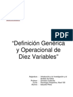 Definición Genérica y Operacional de Diez Variables