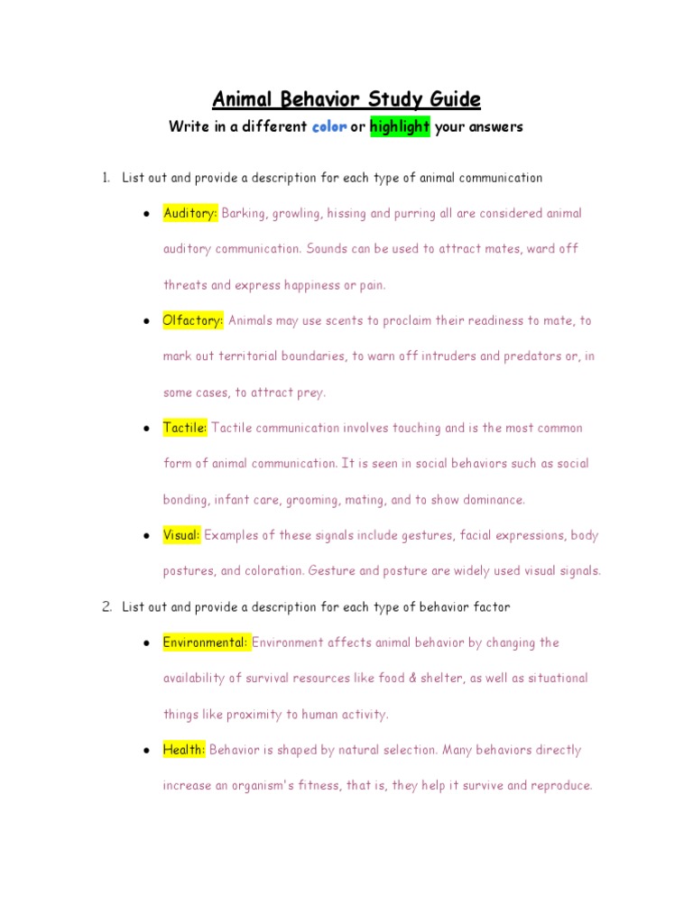 Animal Behavior Study Guide Overview | PDF | Ethology | Communication
