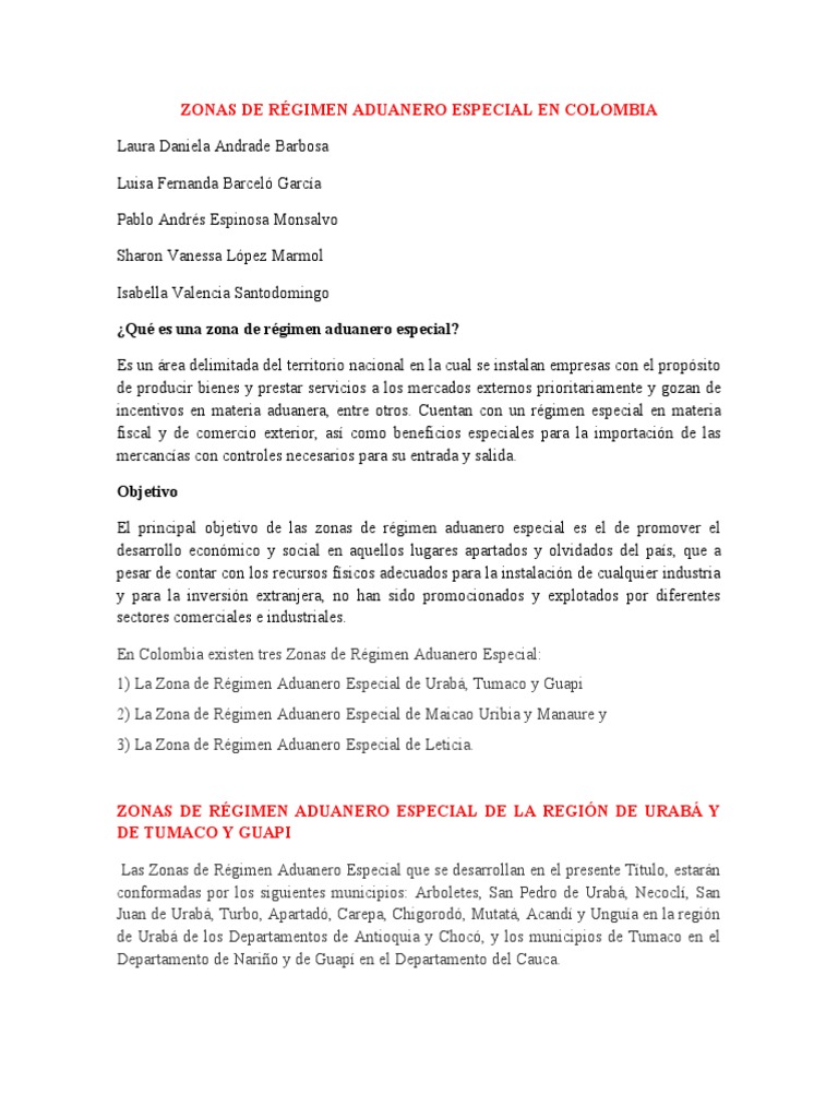 Zonas de Régimen Aduanero Especial en Colombia | PDF | aduana | Impuestos