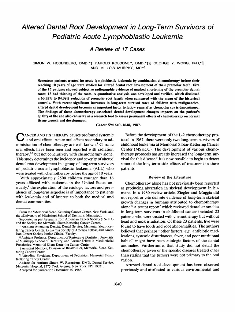 ChemotherapyInduced Alterations in Dental Root Development in LongTerm Survivors of Pediatric