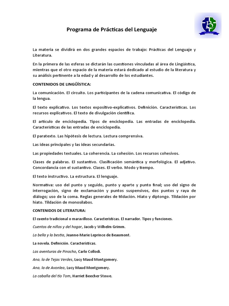 Prácticas del Lenguaje y Literatura | PDF | Artes del Lenguaje y ...