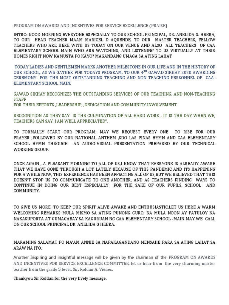 Program On Awards and Incentives For Service Excellence Praise PDF