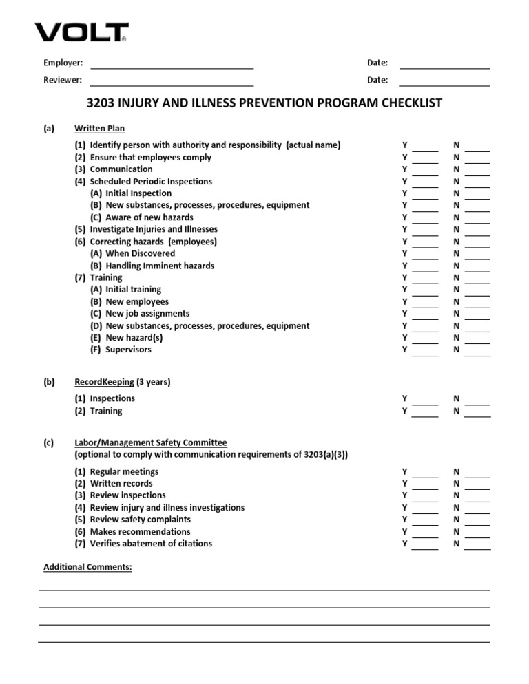 Cal OSHA #39 s 3203 Injury and Illness Prevention Program Checklist (IIPP Cal OSHA #39 s 3203 Injury and Illness Prevention Program Checklist (IIPP
