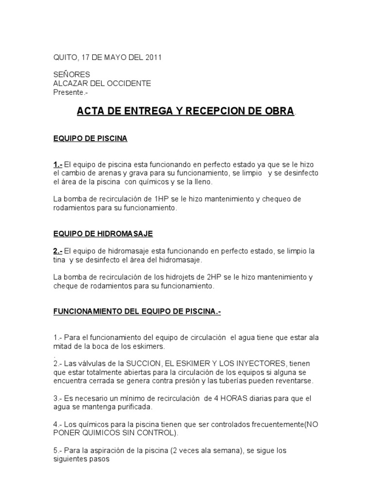 Acta de Entrega y Recepcion de Obra | PDF