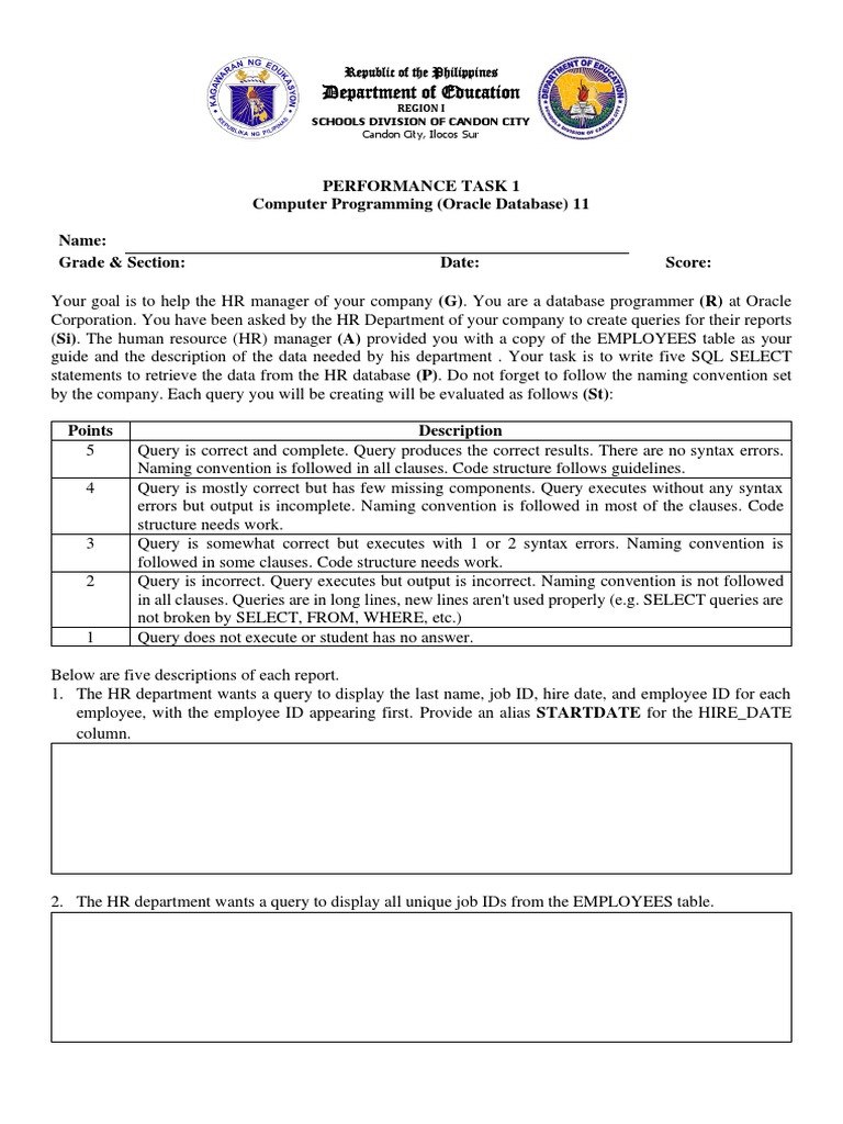 Computer Programming (Oracle Database) 11 - Q3 - PT1 | PDF ...