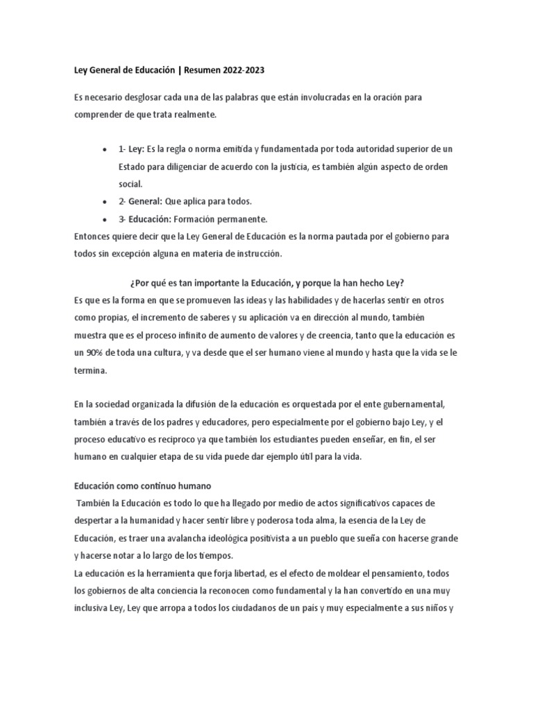 Ley General de Educación | PDF | Educación de la primera infancia