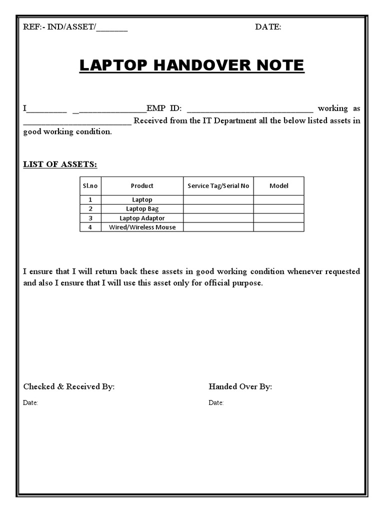 Laptop Handover Mail , Laptop Handover Letter Format In Word – FKCU