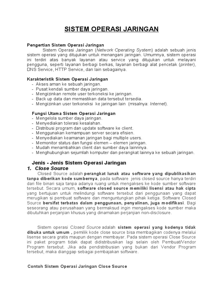Materi Pertemuan 2 SISTEM OPERASI JARINGAN Open Source Dan Close