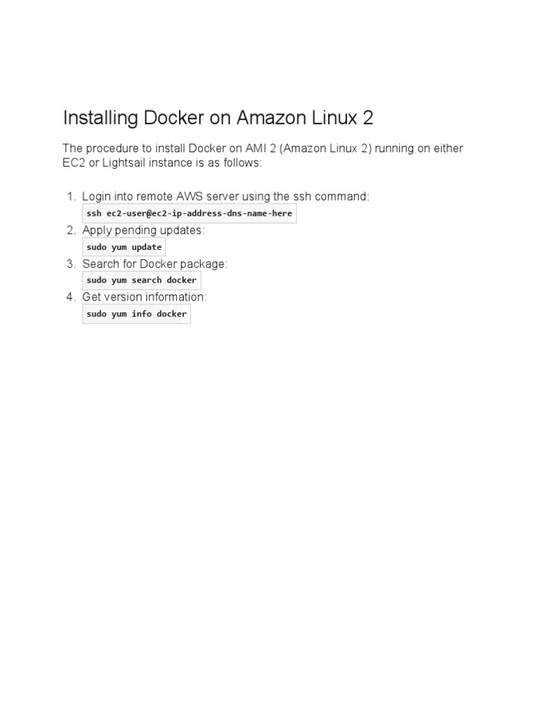 Install Docker on Amazon Linux 2 | PDF | Linux | Software Engineering