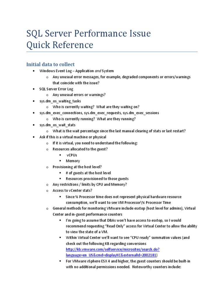 SQL Server Performance Issue Quick Reference: Initial Data To Collect ...