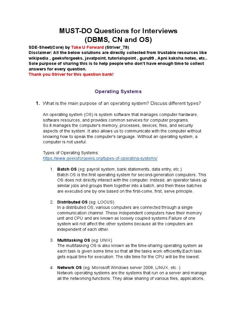 Striver SDE Sheet (Core) Most Asked Interview Questions, PDF, Relational  Database