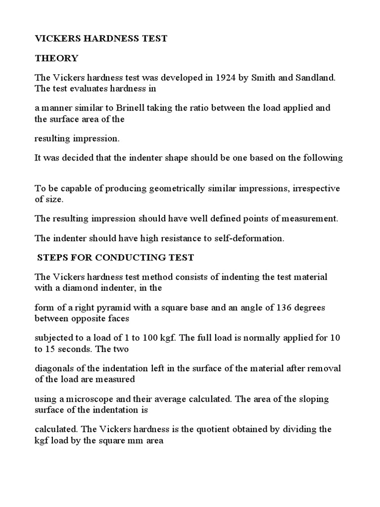 Vickers Hardness Test Theory PDF Applied And Interdisciplinary
