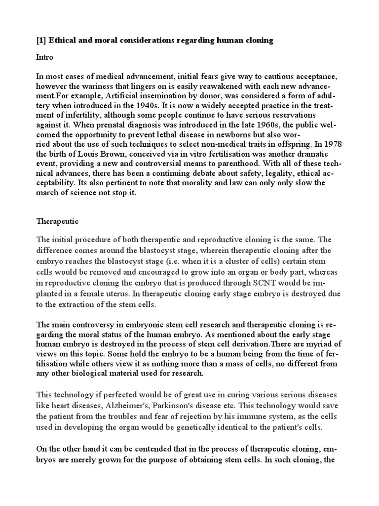 Cloning Research Paper (Ethical) 1 PDF Cloning Embryonic Stem Cell
