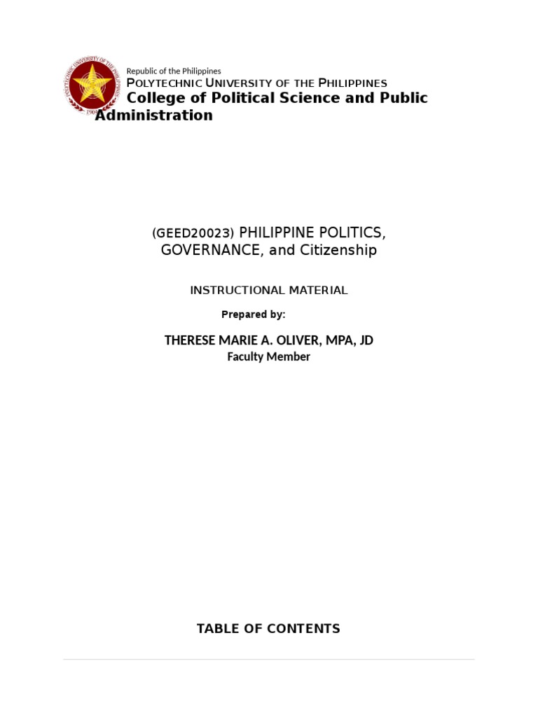 Philippine Politics and Governance Overview | PDF | Science | Power ...
