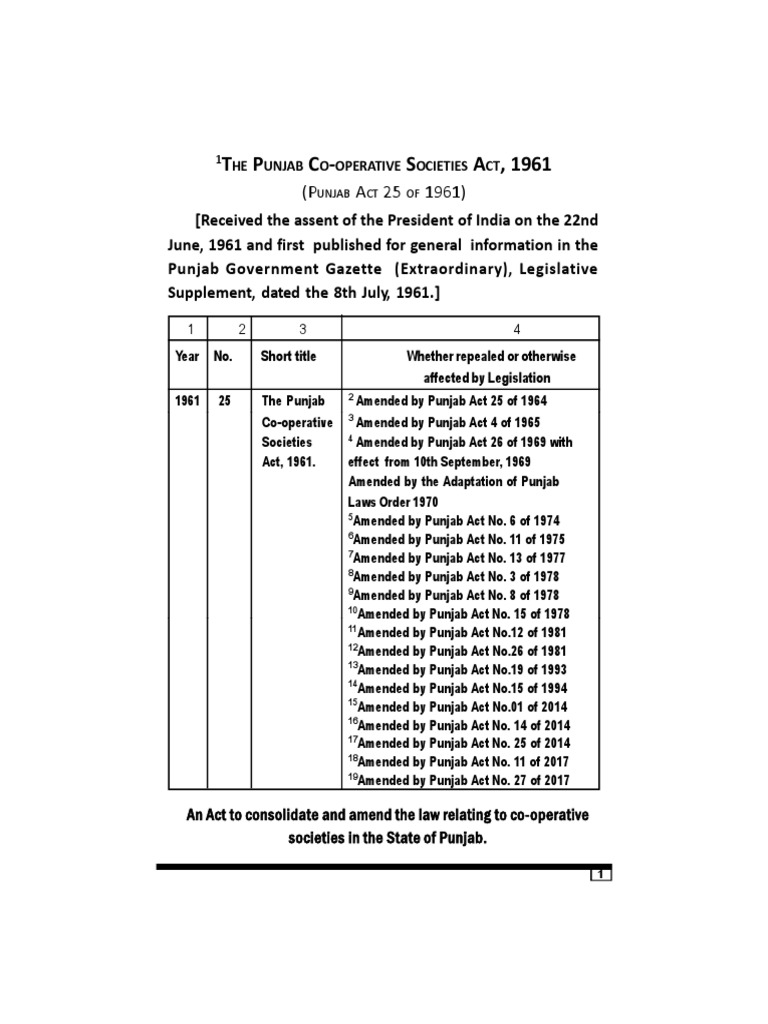 PB Coop Soc Act 1961 v3 | PDF | Cooperative | Interest