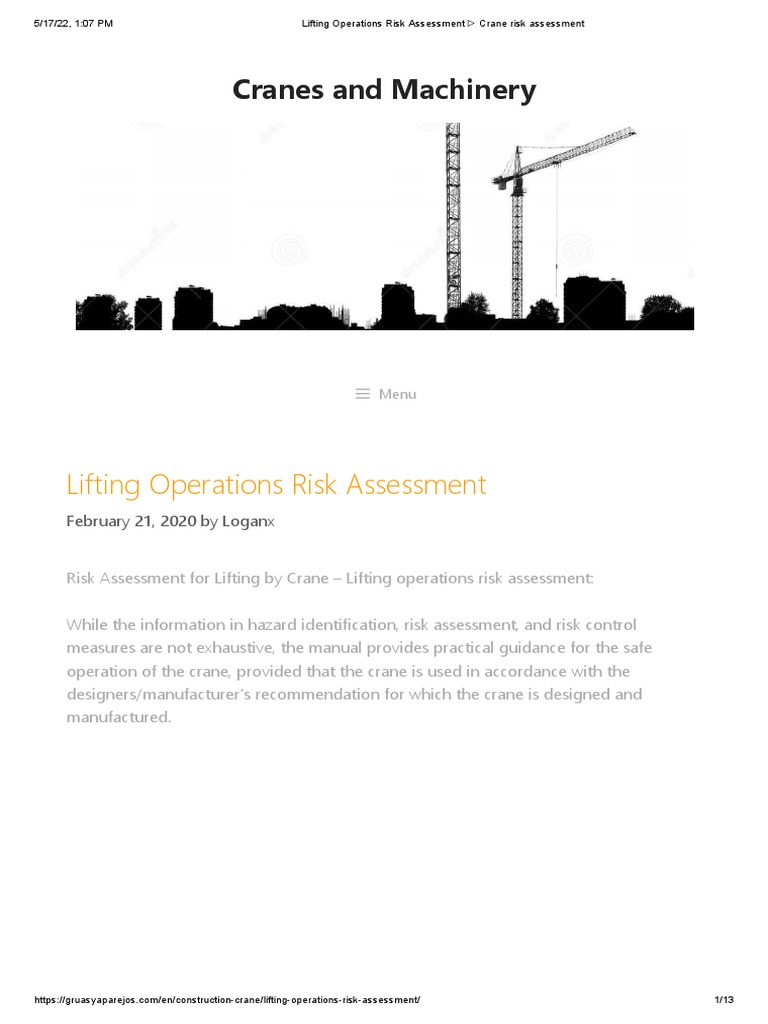 Lifting Operations Risk Assessment Crane Risk Assessment PDF Crane