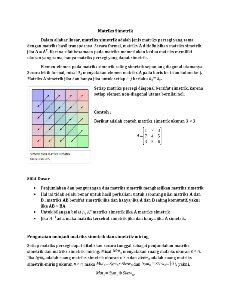 Pengertian dan Contoh Matriks Simetrik | PDF