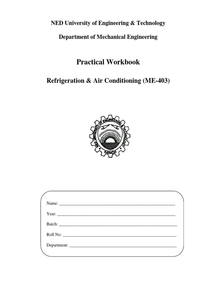 Practical Workbook for Refrigeration and Air Conditioning (ME403