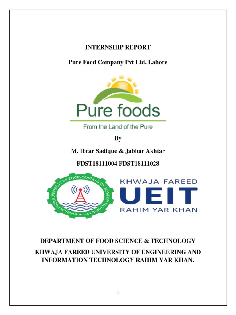 Internship Report Pure Foods Company PDF Foods Juice