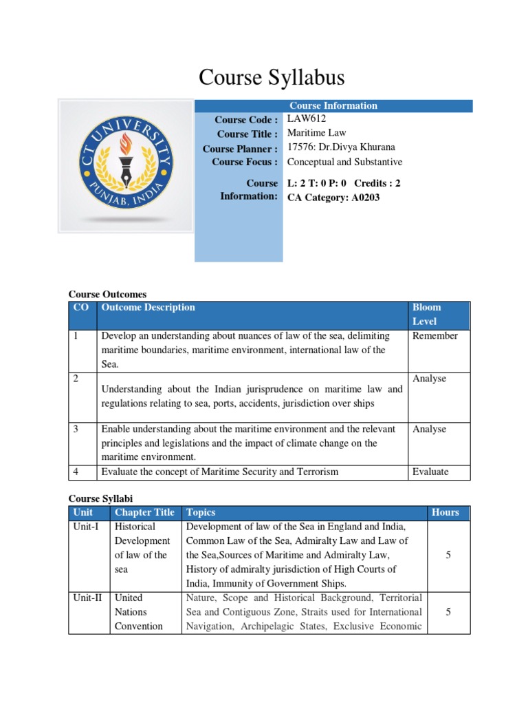 Course Syllabus PDF Admiralty Law Territorial Waters