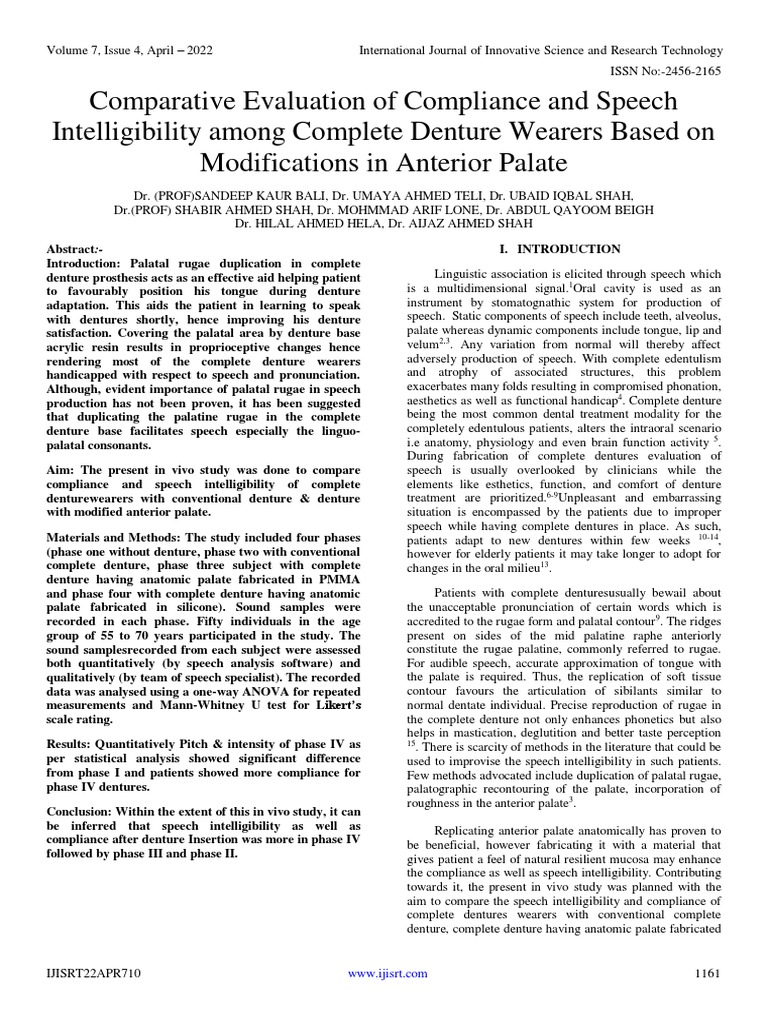 Speech Intelligibility in Denture Wearers | PDF | Dentures