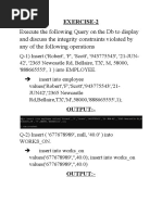 Execute The Following Query On The DB To Display and Discuss The Integrity Constraints Violated by Any of The Following Operations