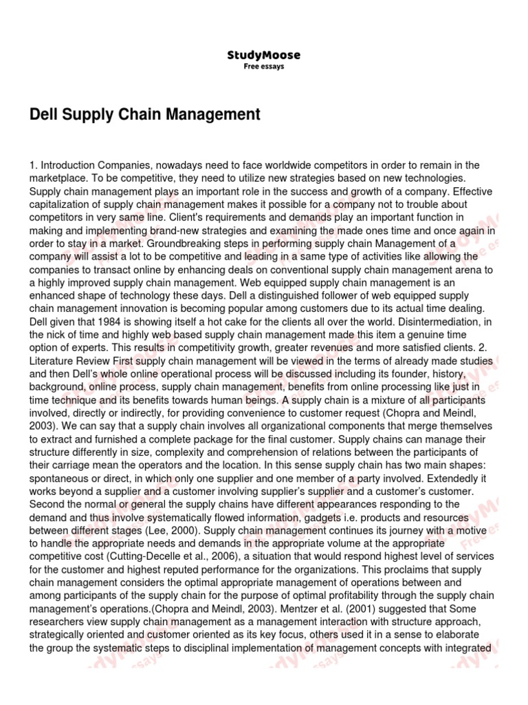 Dell Supply Chain Management PDF Dell Supply Chain