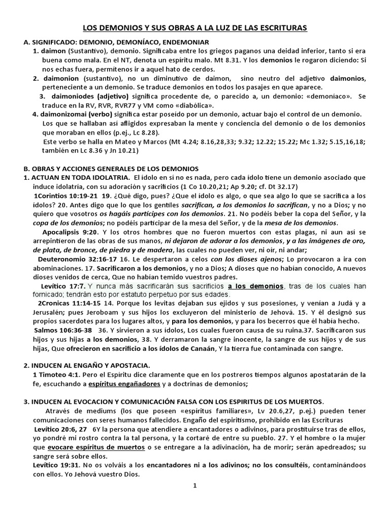 Demonios en la Biblia: Significado y Obras | PDF | Demonios | Jesús
