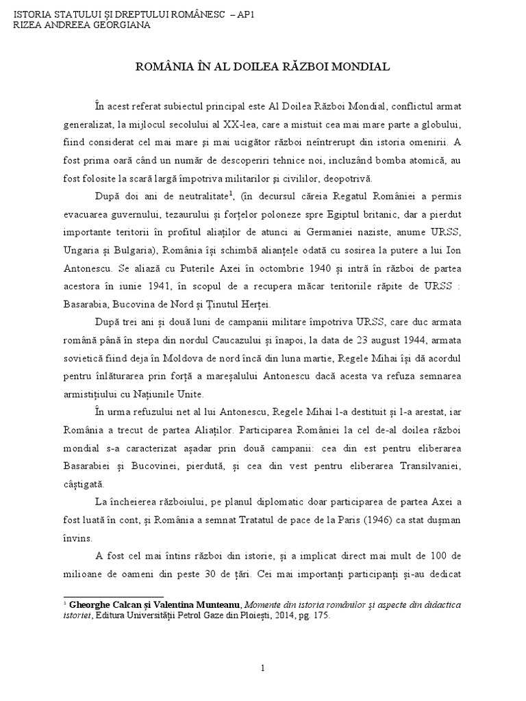 11.românia În Al Doilea Război Mondial - Rizea Andreea 40813 | PDF