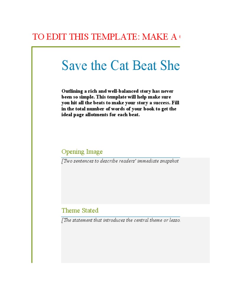 Save the Cat Beat Sheet Template | PDF